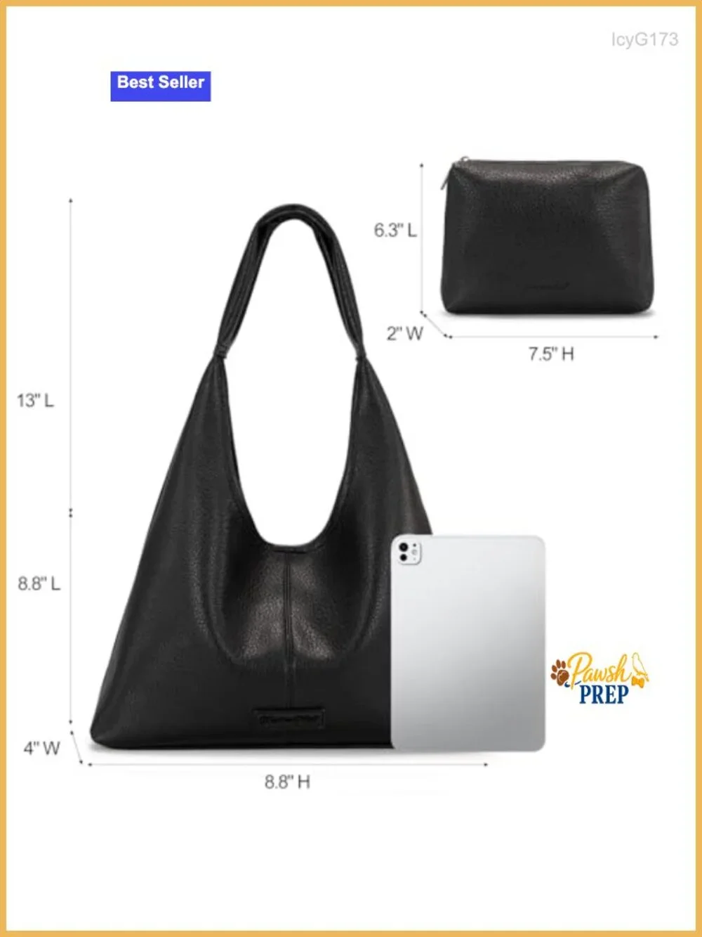 Slouchy Hobo Bag for Women with Pouch, Faux Leather Shoulder Handbag Tote